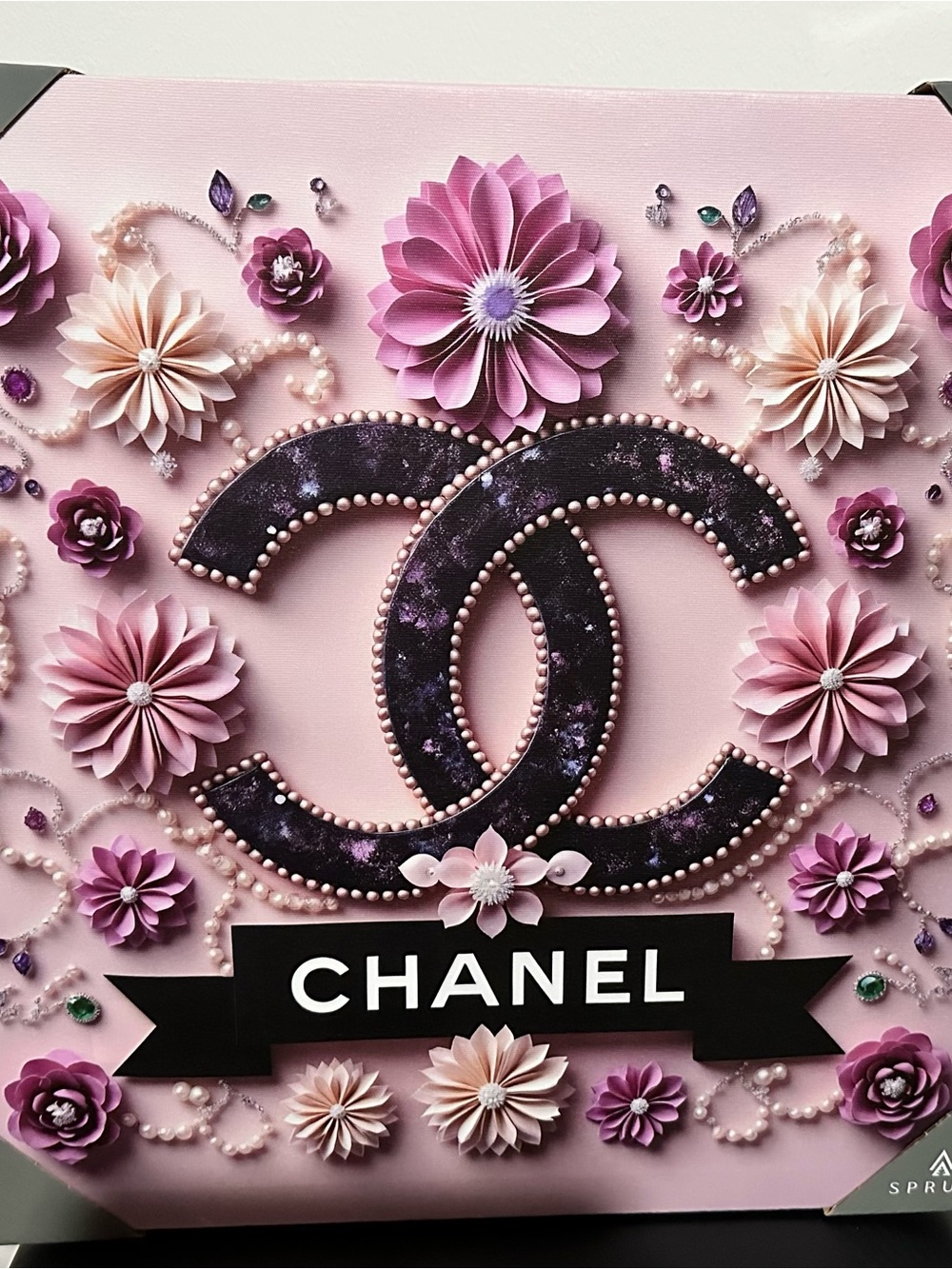 CHANEL White and Pink Floral Signature Wall Canvas - Picture 2 of 3